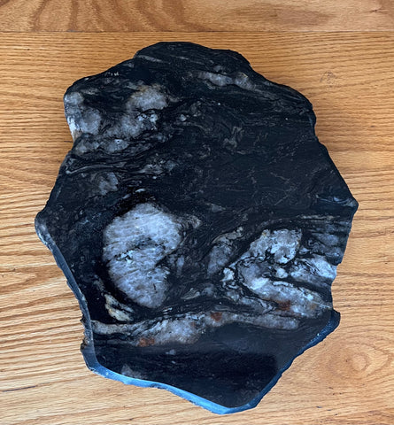 Granite Lazy Susan Black with flow of White Quartz